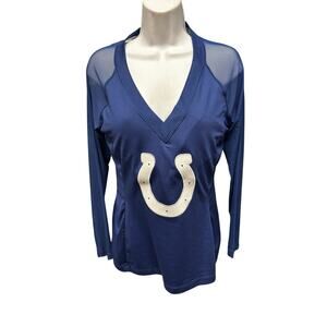 All Sport Couture Indianapolis Colts Women's Long Sleeve V-Neck Halter Top L NWT